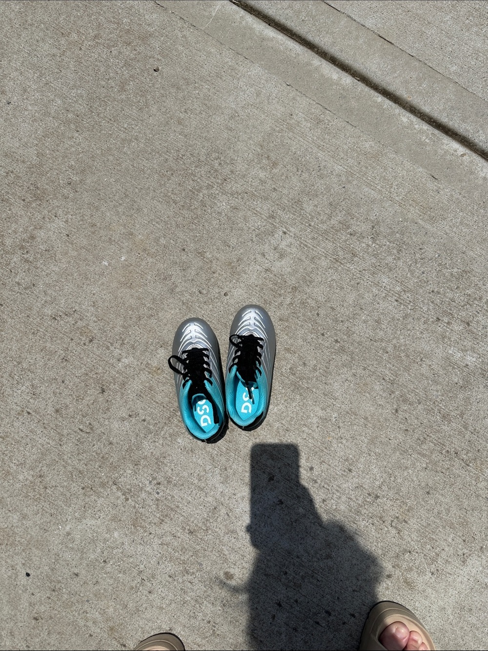 DSG Toddler Girls Silver and Teal Athletic soccer cleats with Black Laces